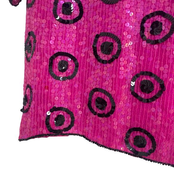 Vintage JLB Pure Silk Pink Black Polka Dot Sequin Embellished Top Medium AS IS - Picture 2 of 7